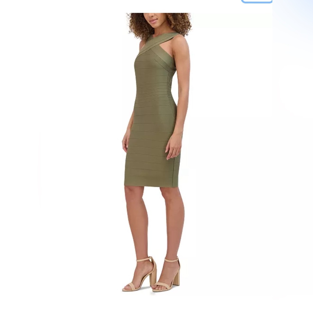 SIENA SLEEVELESS HALTER NECK BANDAGE BODY CON DRESS in OLIVE SIZE 2